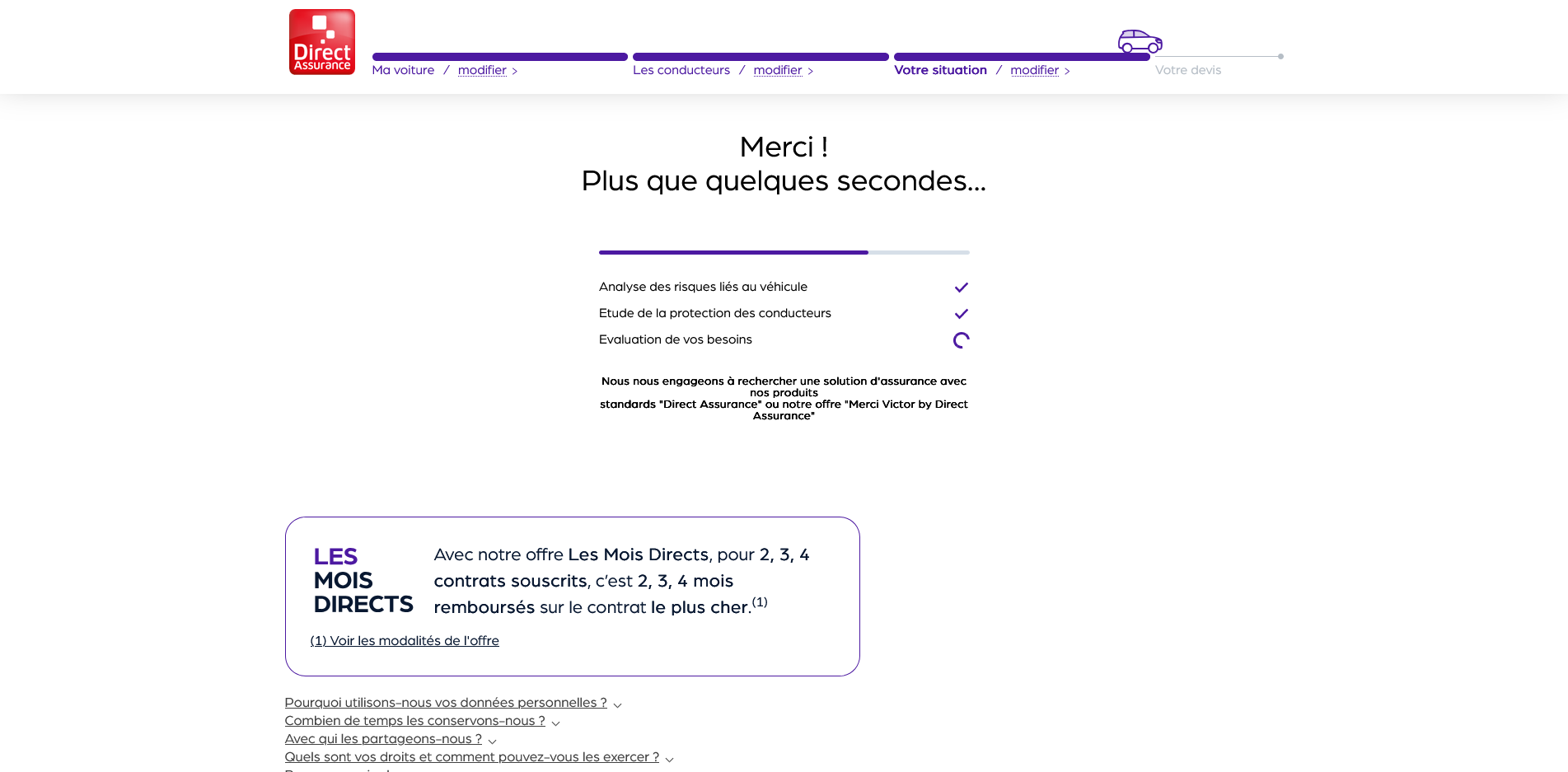 Écran d’analyse du devis avec progression, validations et chargement en cours.